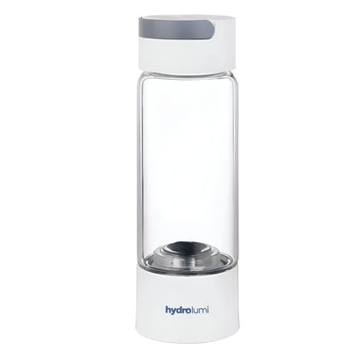 The HydroLumi PRO water bottle with a sleek, clear design and the brand name displayed.